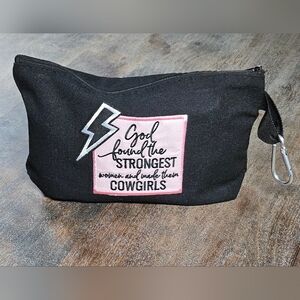 NWT Black And Pink makeup Bag Pounch With Embroiderd Western Patches